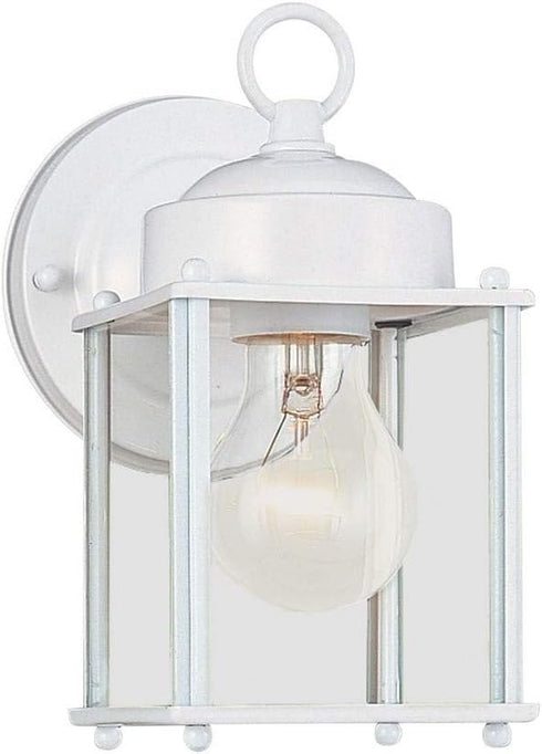 8592-15 1-Light, Generation Lighting New Castle One Light Outdoor Wall Lantern with Clear Glass Panels, White Finish