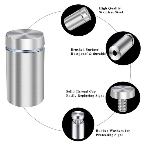 1/2” Dia x 1 1/5” L Standoffs Screws for Acrylic, Silver Sign Wall Mounts Hardware 16 Pack