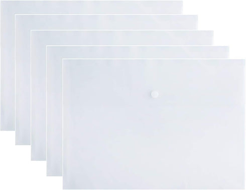 VANRA Poly File Folder Pockets - Plastic Envelope Document Organizer with Snap Button Closure, A4 Size, 5 Pack