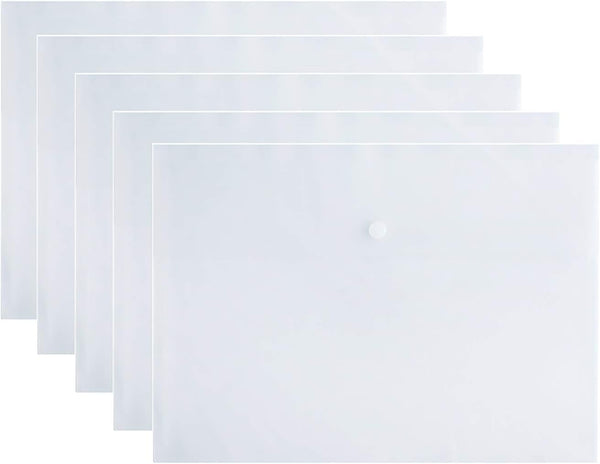 VANRA Poly File Folder Pockets - Plastic Envelope Document Organizer with Snap Button Closure, A4 Size, 5 Pack