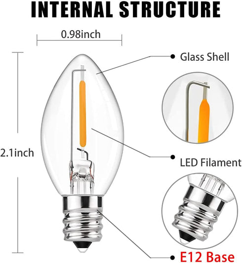 25FT C7 C7 27 Bulb, LED Christmas Lights Outdoor, Warm White Christmas String Light with LED Hanging Vintage Christmas