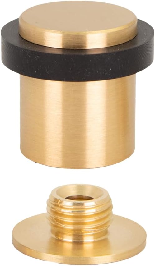 Door Stop Silicone Shock Absorber, Brass with Threaded Base, Includes Screw + Clamping Plug, EVI Hardware
