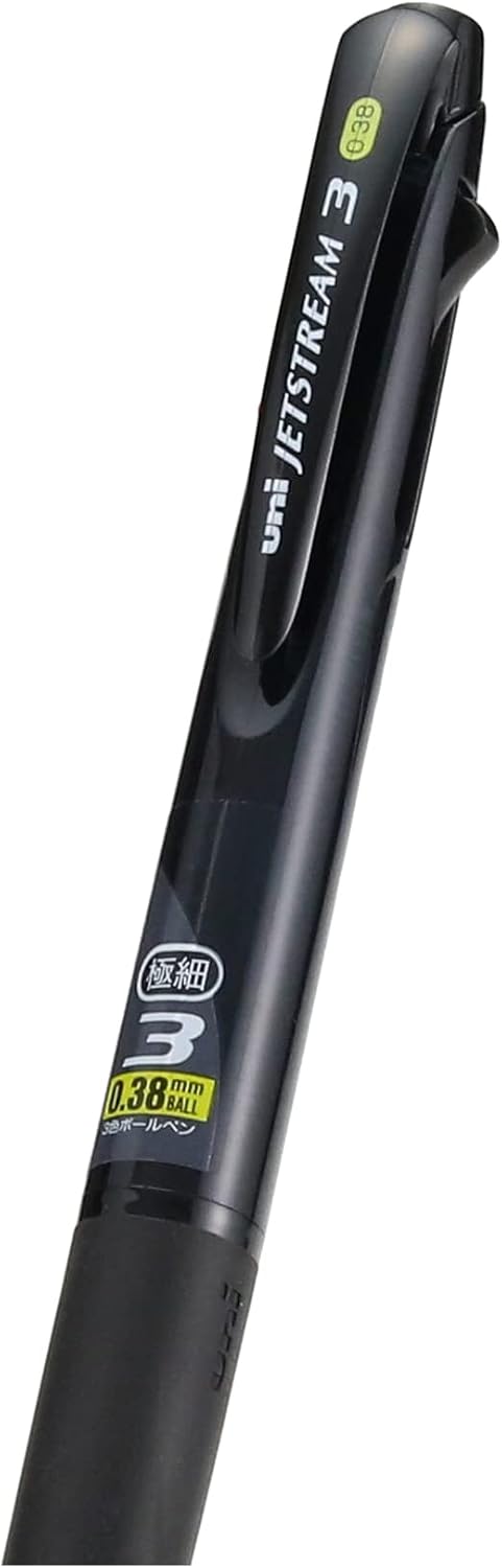 Uni Ballpoint Pen Jetstream 0.38mm, 3 Color Black, Red, Blue Ink, Transparent Black (SXE340038T.24)