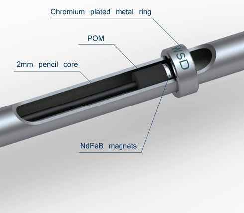 WSD 2.0mm Mechanical Pencil, Drawing Pencils, Sketch Pencils, Magnetic Control Pencil, 2B Silver Refills