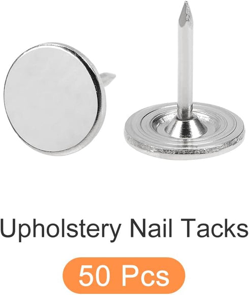 Upholstery Nail Tacks - 50Pcs Iron Flat Head Push Pins for Home Kitchen Furniture Construction, Silver Tone