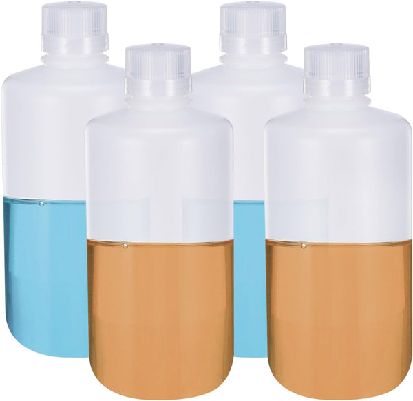 PATIKIL 4 Pcs 1000ml Reagent Bottles, HDPE Small Mouth Round Bottles with Screw Cap for Lab Storage