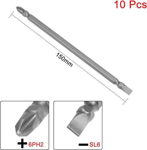 uxcell 10 Pcs PH2/SL6 Magnetic Double Ended Screwdriver Bits, 1/4 Inch Hex Shank, 5.91-inch Length S2 Power Tool