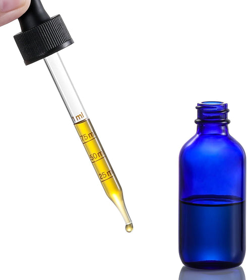 4 Pack 2 oz Dark Blue Glass Dropper Bottles with Measured Dropper - 60ml Leakproof Tincture Bottles