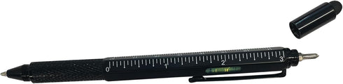 Performance Tool W9217 Multi-Function Aluminum Black Ballpoint Pens, 2 pk. with LED Light, Stylus, Ruler, Level,