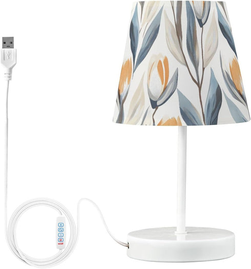 Bedside Lamp Blue Grey Leaf Pattern Table Lamp Bedroom LED Nightstand Desk