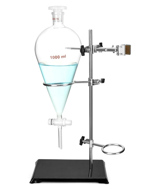 QWORK 1000ml Heavy Wall Conical Separating Funnel, 24/29 Fitting with PTFE Stopcock + Laboratory Distillation Support