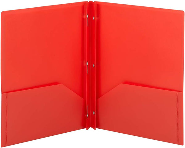Smead Poly Two-Pocket Folder, Three-Hole Punch, Prong Fasteners, Letter Size, Red, 3 Per Pack
