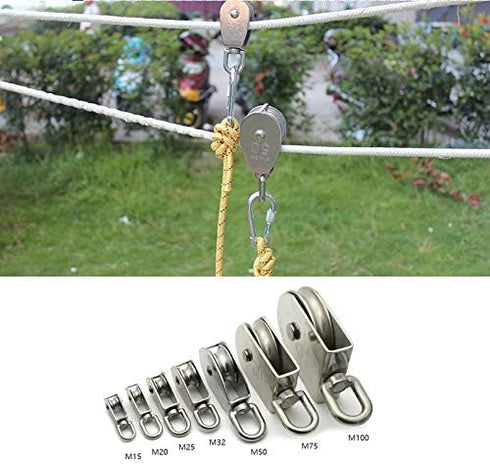 1-Pack M50 Heavy Duty Stainless Steel Single Pulley Block, Swivel Rigging Lifting Wheel for 400kg