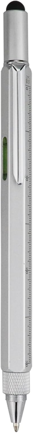 HeTaoCat Gifts Multi Tech Tool Pen 6 in 1 Stylus Pen - Screwdriver Pen with Ruler, Levelgauge, Ballpoint Pen (Silver)