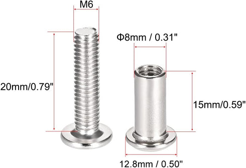 uxcell Screw Post Fit for 5/16"(8mm) Hole Dia, Male M6x20mm Binding Bolts Leather Fastener, 10 Sets