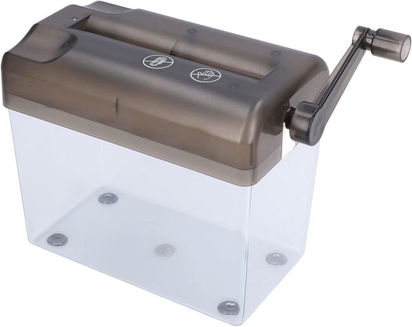 Portable Manual Paper Shredder, 2 Sheets Crosscut, Hand Crank with Handle, 1L Transparent Box for Home Office (Grey)