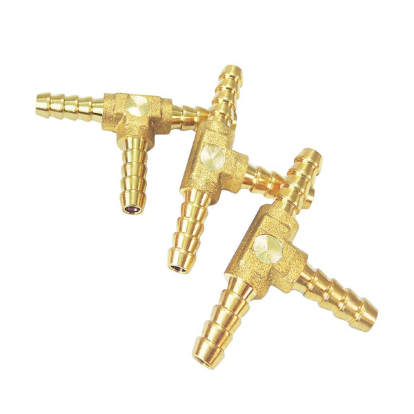 3-Way Tee Brass Hose Fitting, Nigo Industrial Co. 3/16" x 3/16" x 3/16" ID Hose Barb Pipe Fitting (Pack of 3)