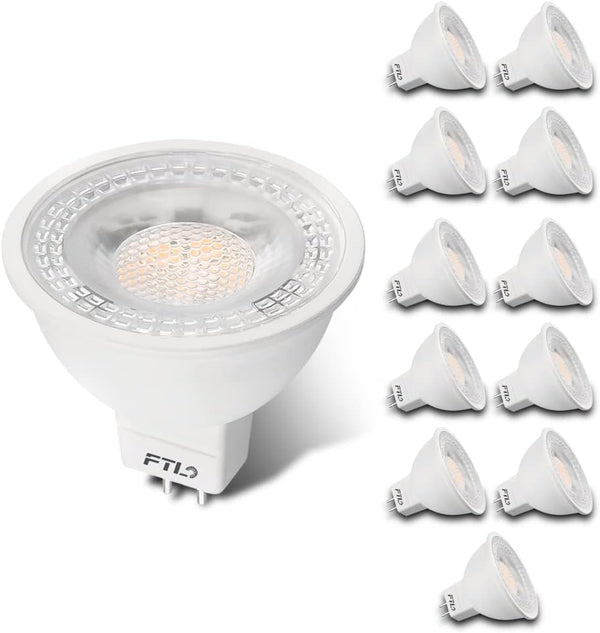 12-Pack FTL MR16 LED Bulb, 5000K Daylight White GU5.3 12V, 50W Halogen Equivalent, 5W Non-Dimmable Spotlight, 40 Degree
