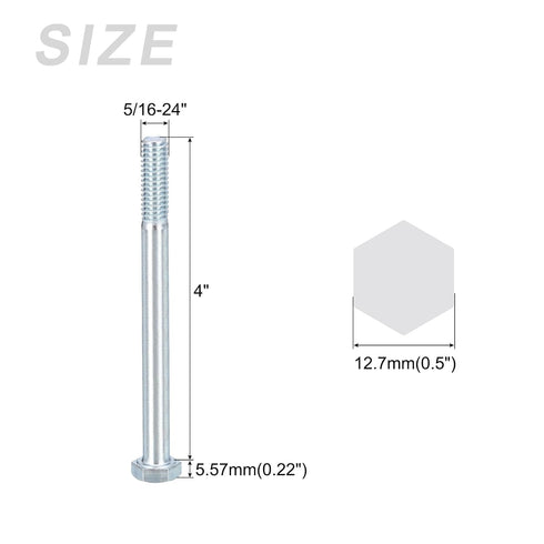 Hex Bolts (5/16-24x4") 10Pcs, Carbon Steel Zinc Plated Partial Threaded Hex Head Screw Bolt for Furniture