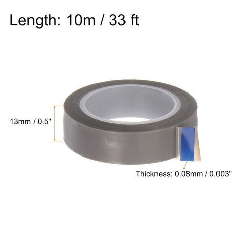 PTFE Film Tape Roll, 0.5" x 33 ft High Temperature Tape 0.08mm Thickness with Single Side Adhesive for Vacuum Sealer Machine, Hand Impulse Sealers, Gray