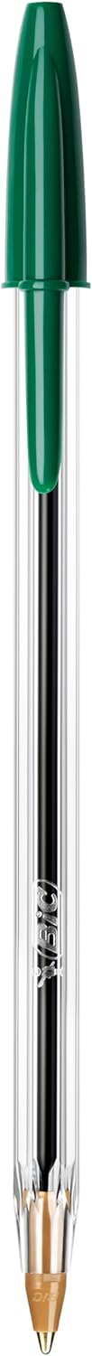 BIC Cristal Medium Smudge-free Ballpoint Pen, 1.0mm Tip, Green, Pack of 50