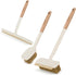 QuiVix 3 Pack Hard Bristle Scrub Brush Set with Long Wooden Handle, 2-in-1