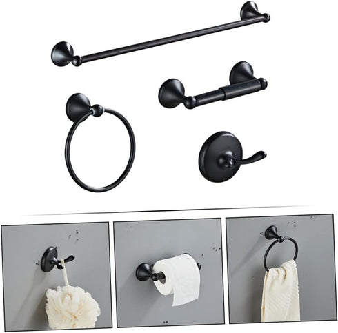 1Set WOONEKY Retro Black Towel Rack Stainless Steel Towel Ring for Bathroom Kitchen Vintage Design Towel Holder