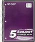 Top Flight 5-Subject Wirebound Notebook, 200 Sheets, College Rule, 10.5 x 8 Inches, Color May Vary