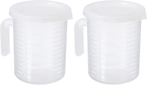 PATIKIL Graduated Beaker, 2 Pack 250ml PP Plastic Liquid Measuring Cup with Handle Lid and Spout