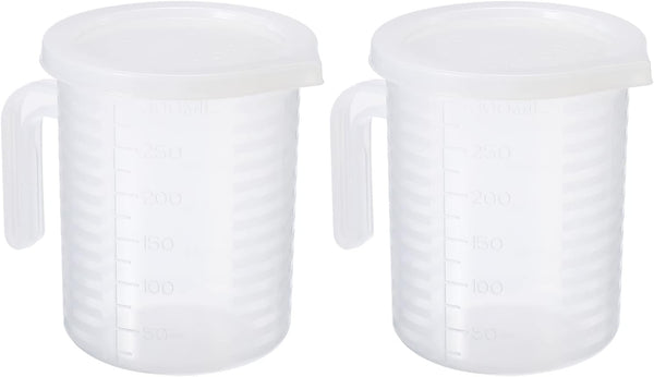 PATIKIL Graduated Beaker, 2 Pack 250ml PP Plastic Liquid Measuring Cup with Handle Lid and Spout