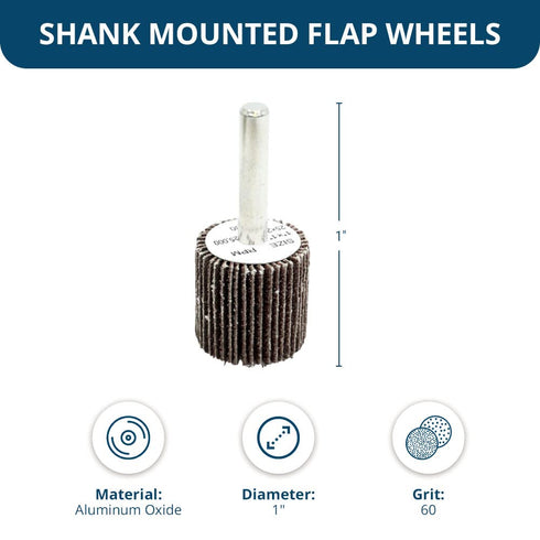 Benchmark Abrasives 1" x 1" Aluminum Oxide Flap Wheel with 1/4" Shank - 10 Pack, 60 Grit
