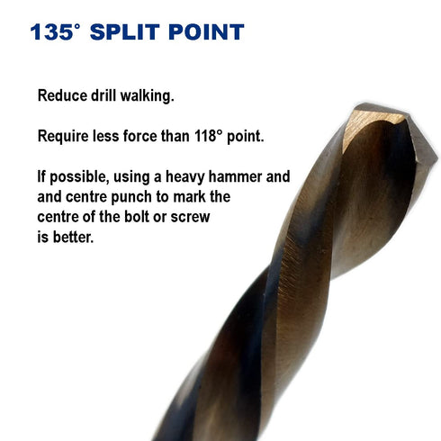 19/64-Inch Cobalt Steel M35 Left Hand Drill Bit, Pack of 3 for Removing Damaged Bolts and Screws