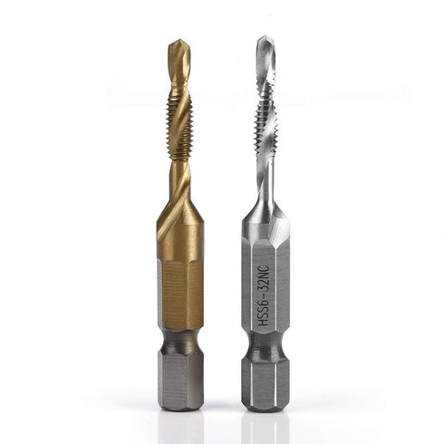 12pcs Metric & Inch Tap Drill Bits M3-M10 Hex Shank Plated HSS with Red Case for Tapping Various Threads