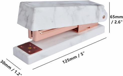 White Marble Print Stapler Heavy Duty Desktop Staplers Manual Rose Gold Office School Supplies with Non-slip Base by MEI YI TIAN