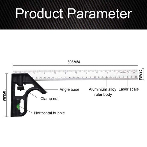 Combination Square, 12" Combo Square, Carpenter Square, Woodworking Measure Tools, Metal Ruler Set
