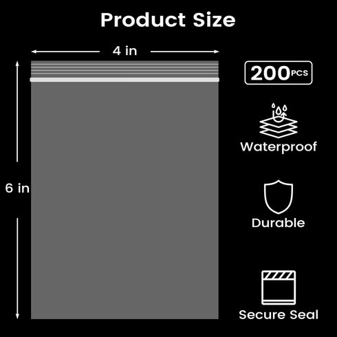 200 Count - 4 x 6 inch Small Plastic Bags- Mini Baggies, Transparent Jewelry Bags Reclosable, Clear Zip Bags, Resealable Poly Bags for Pill, Beads, Screws, Packaging (200pcs(4x6in)) by Bonison