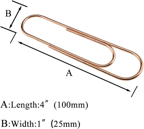 HAHIYO Paper Clips, Sturdy 4 Inches Length, 14 Pack Heavy Duty Rust Proof Reusable Metal Bright Rose Gold