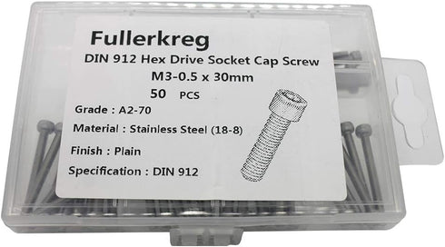 M3x30 DIN912-A2 Stainless Steel Allen Bolt Socket Cap Screws, 50 Pieces by Fullerkreg