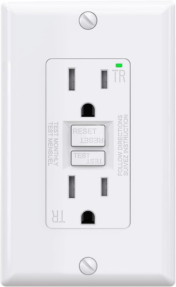 AIDA Self-Test 15 Amp Indoor Duplex GFCI Receptacle Wall Outlet Charger with LED Indicator, White, UL Certified (1 Pack)