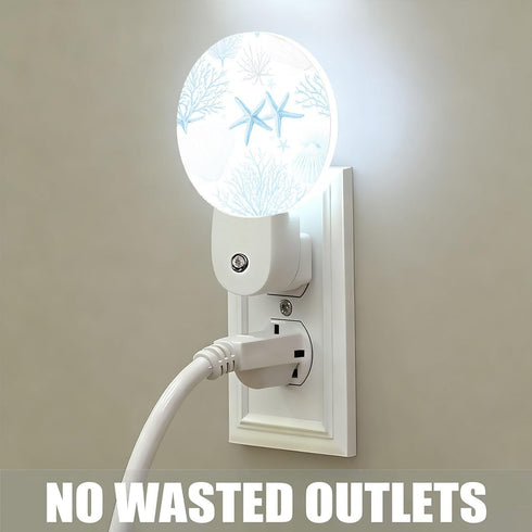 Olikked 0.5W Plug-in Coastal Blue Seaside Pattern Night Light Starfish Shells and Coral Nightlight with Dusk to Dawn