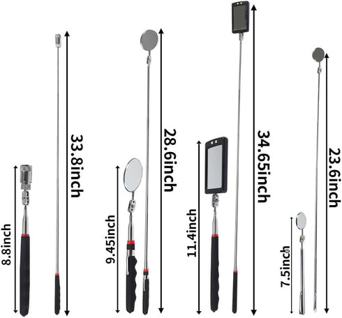 Set, 3Pcs 4Pcs Telescoping Magnetic Pickup Tool Round and Square Inspection Mirror Telescoping with LED Lights, Magnet