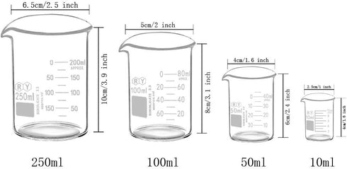 Glass Beakers Set - Borosilicate Graduated Measuring Low Form Glass Beakers in 4 Sizes
