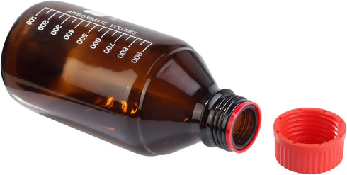 4 Pieces Amber Glass 1000 mL Graduated Round Lab Reagent Bottles with GL45 Red Screw Cap