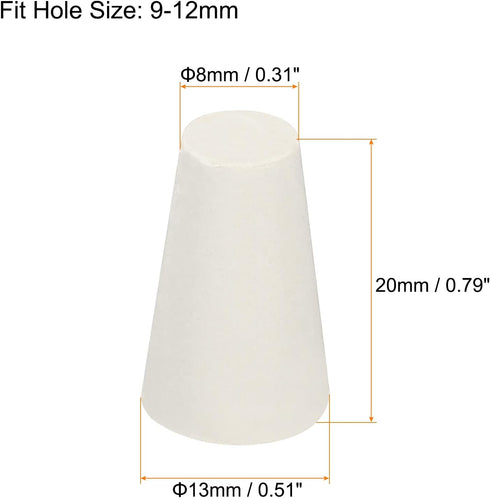 MECCANIXITY Rubber Tapered Plug 8mm to 13mm Solid Test Tubes Bungs Stopper White for Lab Home 24 Pieces