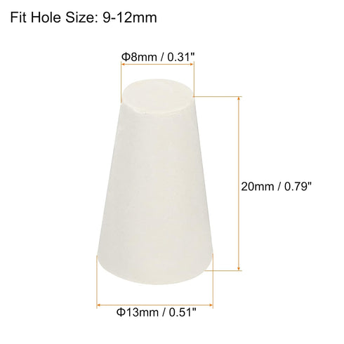 MECCANIXITY Rubber Tapered Plug 8mm to 13mm Solid Test Tubes Bungs Stopper White for Lab Home 12 Pieces