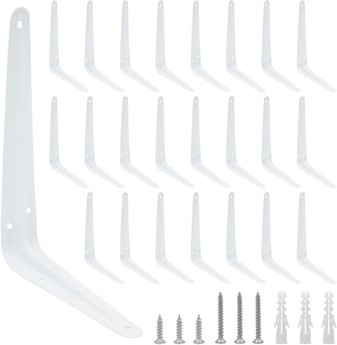 Mormchlots 24Pcs 8 x 6 Inch White Shelf Brackets, Heavy-Duty Metal Steel Corner