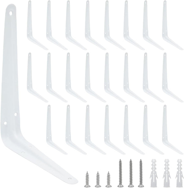 Mormchlots 24Pcs 8 x 6 Inch White Shelf Brackets, Heavy-Duty Metal Steel Corner