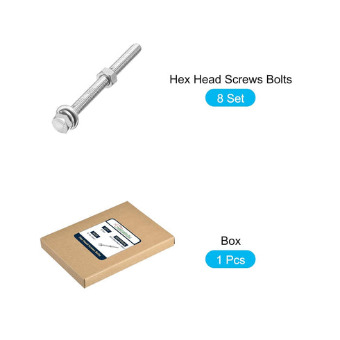 Hex Head Screws Bolts, Nuts, Flat & Lock Washers Kits - 5/16-18x4" 8 Set, Stainless Steel Fully Threaded Machine Screws