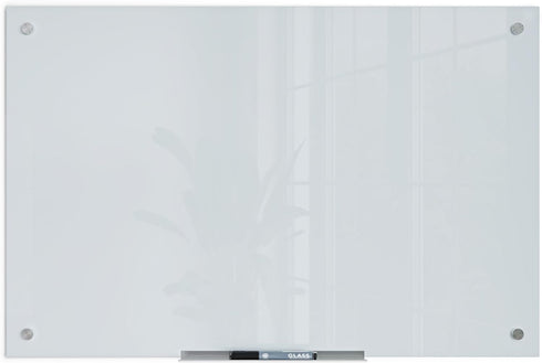 U Brands Glass Dry Erase Board - 35"x23", White Frosted Surface with Silver Grommets, Includes Marker