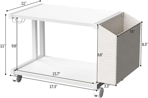 VEDECASA 2 Tier Modern White Wooden Under Desk Printer Stand with Storage Bag for Home Office